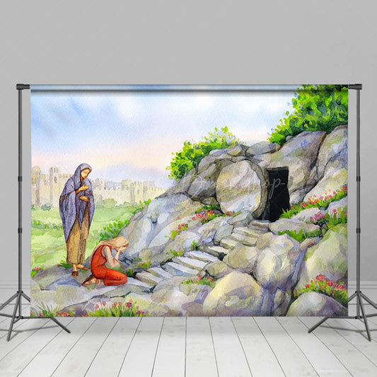 Lofaris Painted Stone Grave Greenery Spring Easter Backdrop