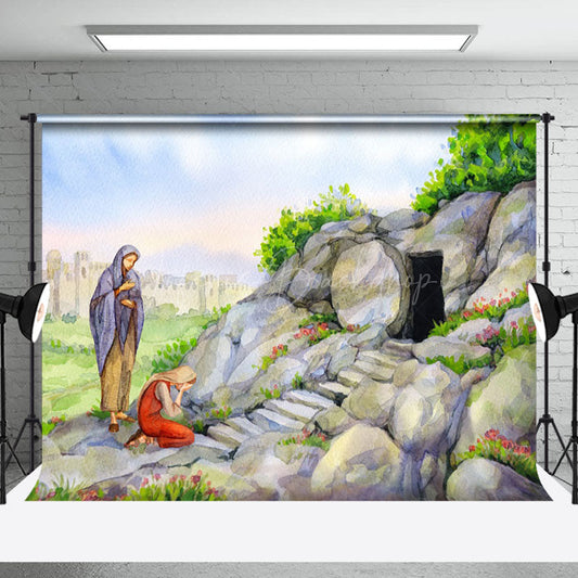 Lofaris Painted Stone Grave Greenery Spring Easter Backdrop