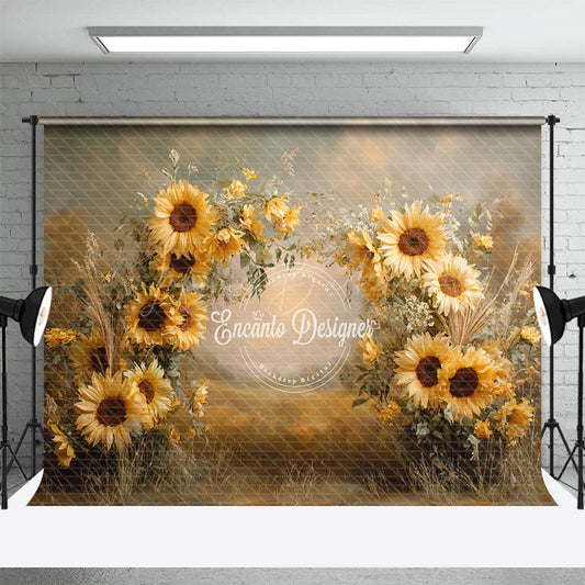 Lofaris Painterly Sunflower Photography Backdrop Rustic Wildflower Arrangement Fall Harvest Photo Background