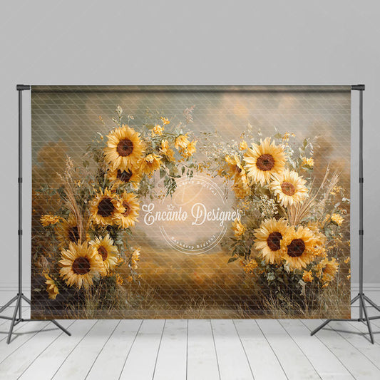 Lofaris Painterly Sunflower Photography Backdrop Rustic Wildflower Arrangement Fall Harvest Photo Background