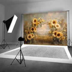 Lofaris Painterly Sunflower Photography Backdrop Rustic Wildflower Arrangement Fall Harvest Photo Background