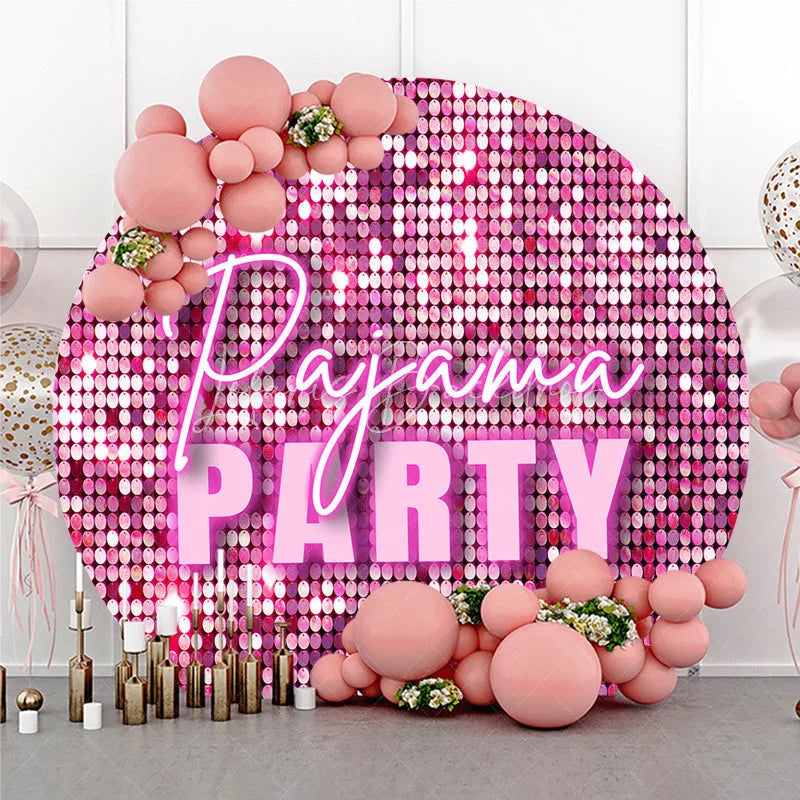 Lofaris Pajama Party Round Backdrop for Girls Birthday Pink Sequin Disco Theme Fun Slumber Photo Booth Decor