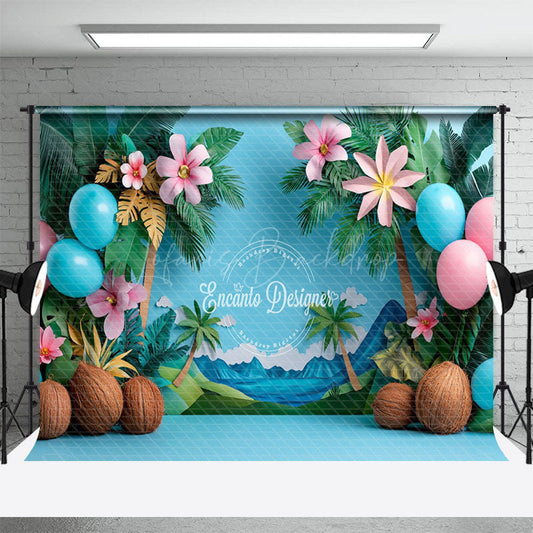 Lofaris Paper Cut Flowers Balloons Hawaii Summer Backdrop