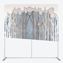 Lofaris Paper Cut Winter Forest Double-Sided Tension Fabric Backdrop Birch Trees in Snow Holiday Party Photo Booth