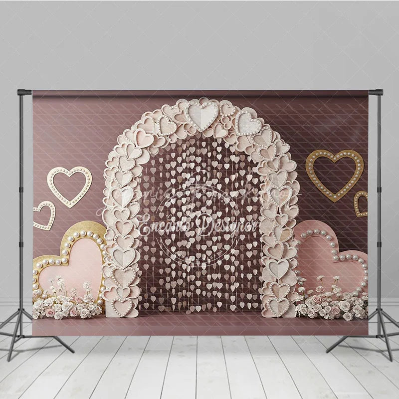 Lofaris Paper Heart Arch Valentine Day Backdrop Hanging Hearts Beads Pink Background Romantic Wedding Photography Decor