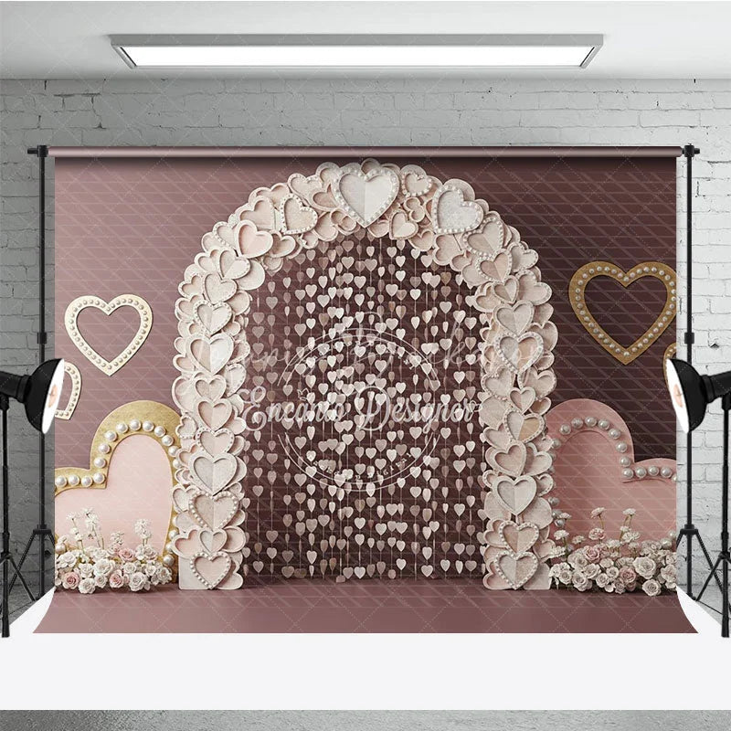 Lofaris Paper Heart Arch Valentine Day Backdrop Hanging Hearts Beads Pink Background Romantic Wedding Photography Decor