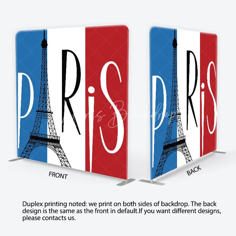 Lofaris Paris Eiffel Tower Blue White Red Square Double-Sided Backdrop French Flag European Travel for Photo Booth