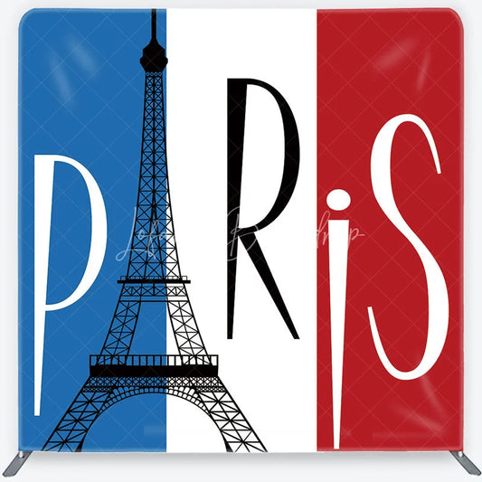 Lofaris Paris Eiffel Tower Blue White Red Square Double-Sided Backdrop French Flag European Travel for Photo Booth