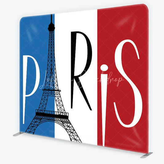Lofaris Paris Eiffel Tower Blue White Red Square Double-Sided Backdrop French Flag European Travel for Photo Booth