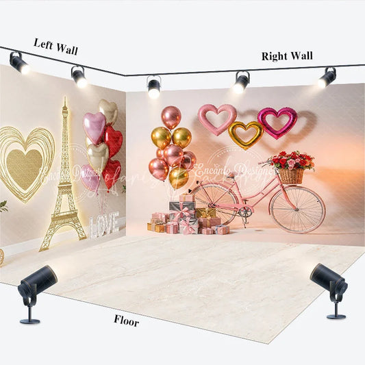 Lofaris Paris Love Room Set Backdrop Eiffel Tower Bicycle Photography Background Romantic Valentine Heart Photo Prop
