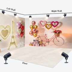 Lofaris Paris Love Room Set Backdrop Eiffel Tower Bicycle Photography Background Romantic Valentine Heart Photo Prop