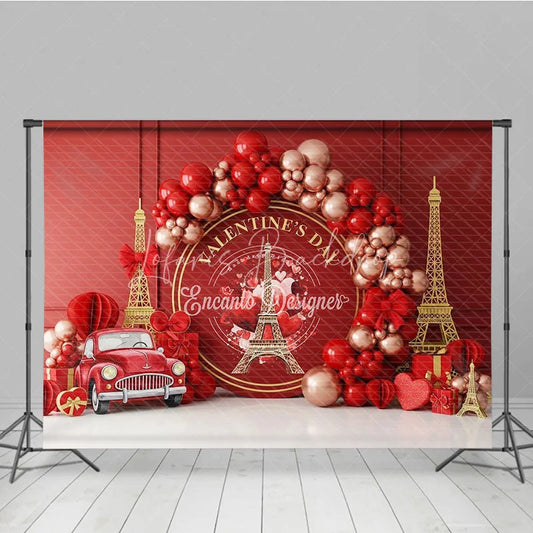 Lofaris Paris Valentine Day Backdrop Red Car Eiffel Tower Love Romance Background Couple Wedding Photography Studio Prop