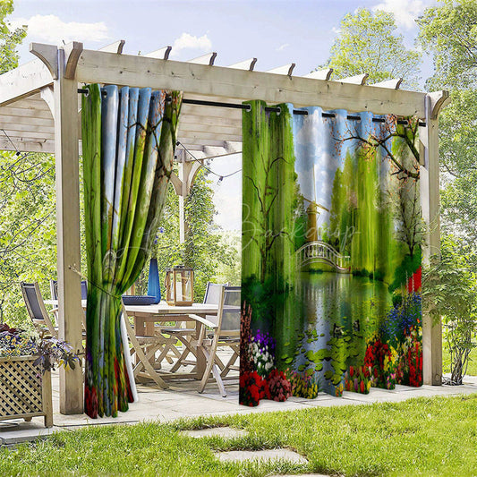 Lofaris Park Lake View Waterproof Printed Outdoor Curtains
