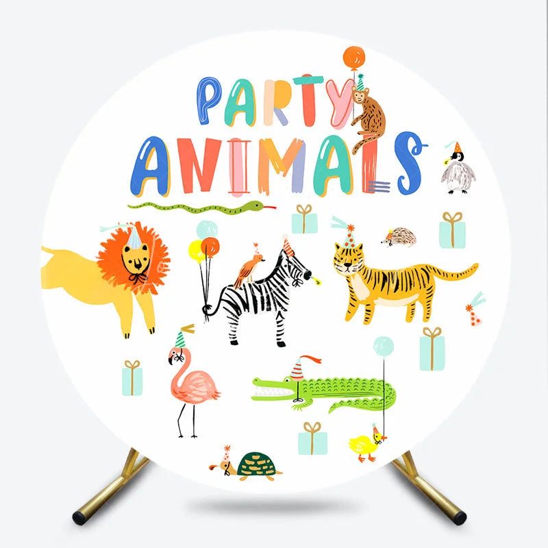 Lofaris Party Animals Round Backdrop for Kids Birthday Cute Jungle and Safari Wild One Photo Booth Decor