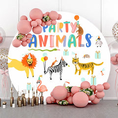 Lofaris Party Animals Round Backdrop for Kids Birthday Cute Jungle and Safari Wild One Photo Booth Decor