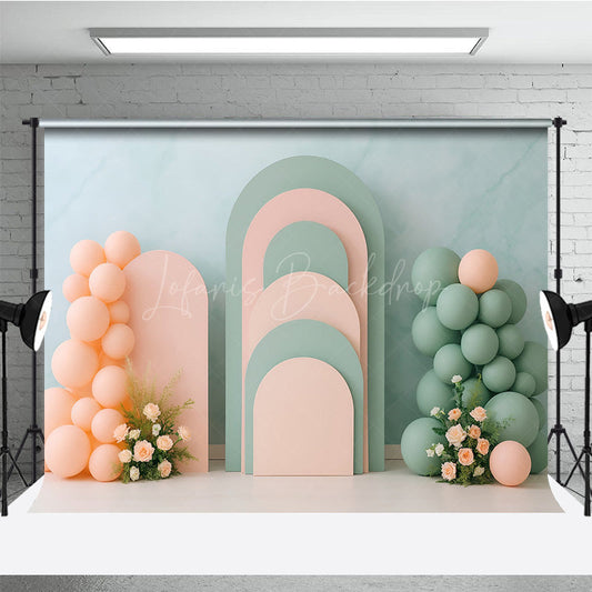 Lofaris Pastel Arch Panels Cake Smash Backdrop Pink and Sage Green Balloons Modern First Birthday Photography Prop