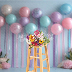 Lofaris Pastel Balloon and Streamer Photography Backdrop Pink Blue Purple for Wedding or Birthday Party Photo Booth