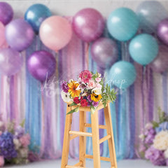 Lofaris Pastel Balloon and Streamer Photography Backdrop Purple Pink Blue for Wedding or Birthday Party Photo Booth