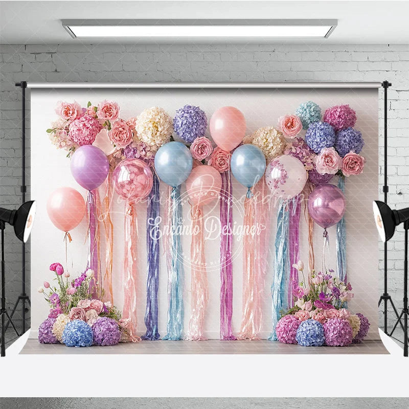 Lofaris Pastel Balloons and Floral Backdrop Pink Purple Blue Flower Wall Banner Birthday Party Bridal Shower Photo Booth