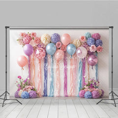 Lofaris Pastel Balloons and Floral Backdrop Pink Purple Blue Flower Wall Banner Birthday Party Bridal Shower Photo Booth