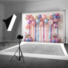 Lofaris Pastel Balloons and Floral Backdrop Pink Purple Blue Flower Wall Banner Birthday Party Bridal Shower Photo Booth