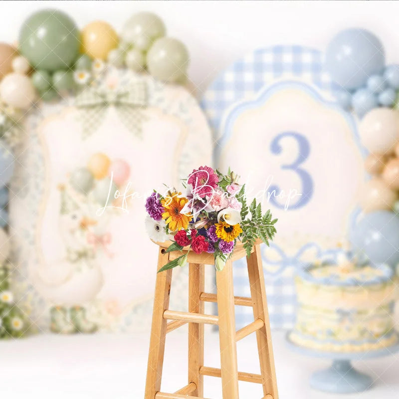 Lofaris Pastel Blue Green Beige Goose and Number 3 Photography Backdrop Whimsical Third Birthday Party Decor