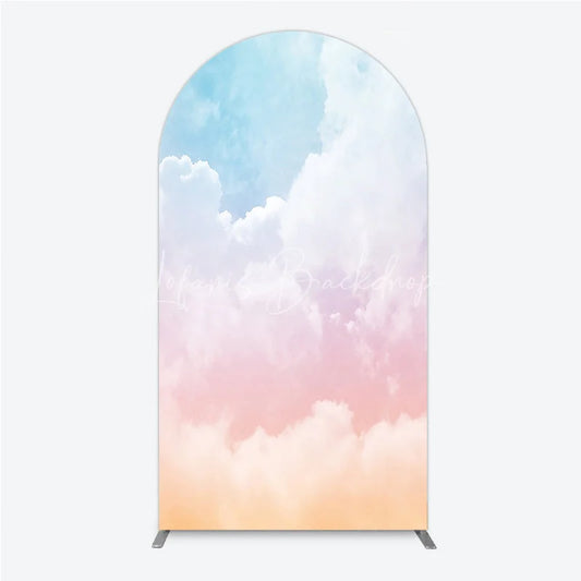 Lofaris Pastel Blue Pink Orange Cloud Gradient Round Top Arch Backdrop Dreamy Baby Shower Birthday Party Decor