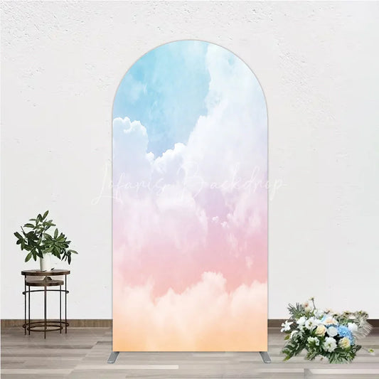 Lofaris Pastel Blue Pink Orange Cloud Gradient Round Top Arch Backdrop Dreamy Baby Shower Birthday Party Decor