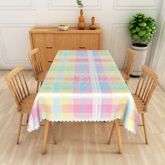 Lofaris Pastel Checkered Rectangle Tablecloth in Blue Yellow and Pink for Spring Easter Baby Shower