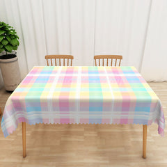 Lofaris Pastel Checkered Rectangle Tablecloth in Blue Yellow and Pink for Spring Easter Baby Shower