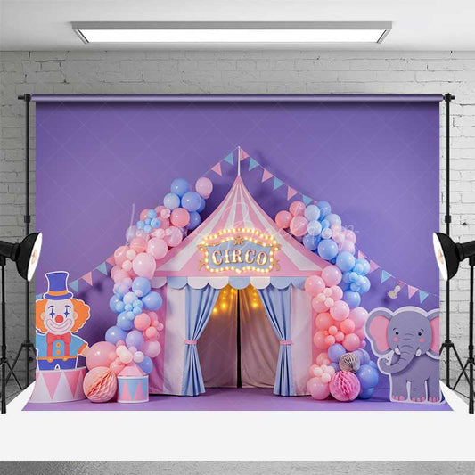 Lofaris Pastel Circus Cake Smash Photography Backdrop Pink and Blue Tent with Balloons Boy or Girl First Birthday Photo Prop