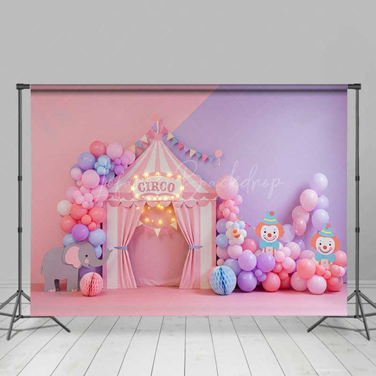 Lofaris Pastel Circus Cake Smash Photography Backdrop Pink and Purple Tent with Balloons Girl’s First Birthday Photo Prop