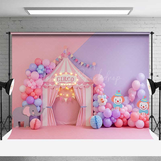 Lofaris Pastel Circus Cake Smash Photography Backdrop Pink and Purple Tent with Balloons Girl’s First Birthday Photo Prop
