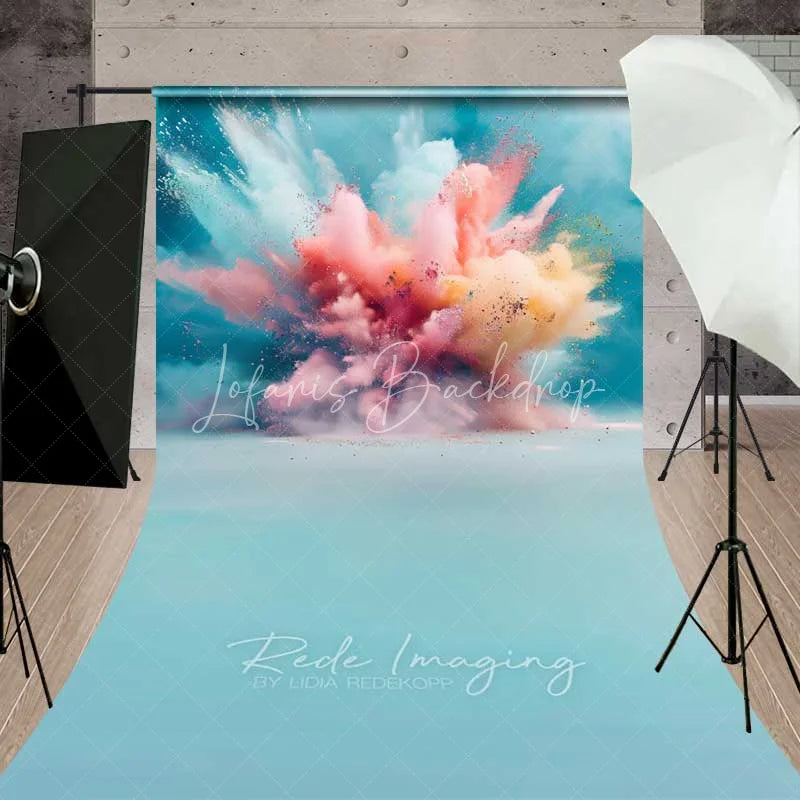 Lofaris Pastel Color Powder Explosion Sweep Photo Backdrop Pink Blue Splash Art Background Gender Reveal Smoke Floor Prop