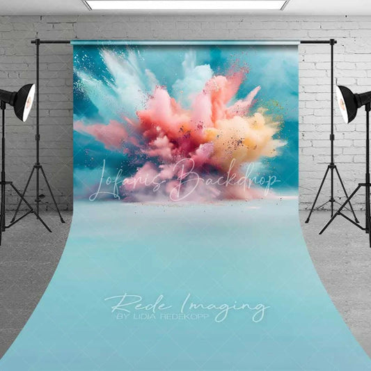 Lofaris Pastel Color Powder Explosion Sweep Photo Backdrop Pink Blue Splash Art Background Gender Reveal Smoke Floor Prop