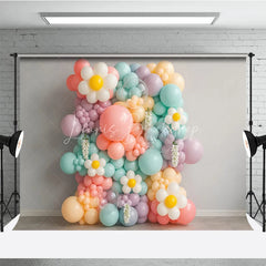 Lofaris Pastel Daisy Balloon Wall Photography Backdrop Groovy Floral Decor for First Birthday Cake Smash Photo Booth