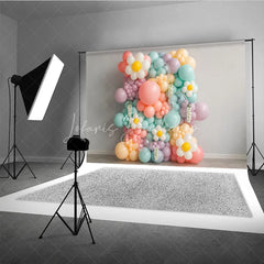 Lofaris Pastel Daisy Balloon Wall Photography Backdrop Groovy Floral Decor for First Birthday Cake Smash Photo Booth