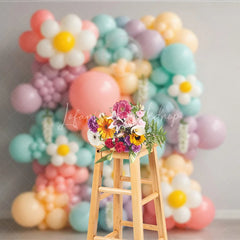 Lofaris Pastel Daisy Balloon Wall Photography Backdrop Groovy Floral Decor for First Birthday Cake Smash Photo Booth