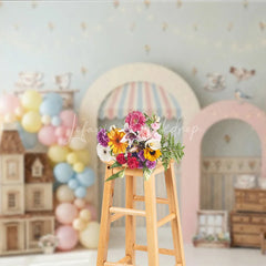 Lofaris Pastel Dollhouse and Tea Party Photography Backdrop Whimsical Floral Wallpaper Baby Shower Birthday Decor