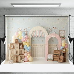 Lofaris Pastel Dollhouse and Tea Party Photography Backdrop Whimsical Floral Wallpaper Baby Shower Birthday Decor