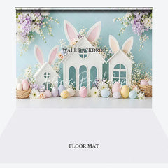 Lofaris Pastel Easter Bunny Ears White Houses Spring Flowers Combo Set Backdrop Baby Shower Kids Party Decor