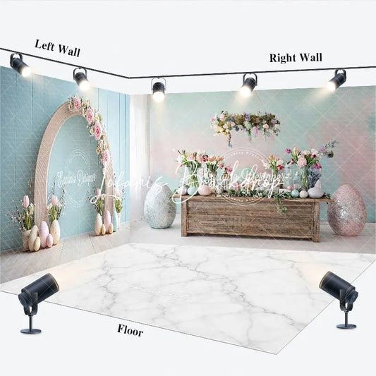 Lofaris Pastel Easter Floral Arch Room Set Backdrop Spring Eggs and Flowers Celebration Photo Studio Background