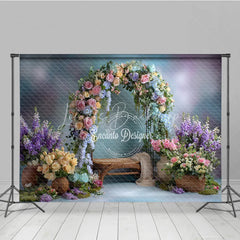 Lofaris Pastel Floral Arch Photography Backdrop Pink Blue and Yellow Roses Spring Garden Wedding Photo Background