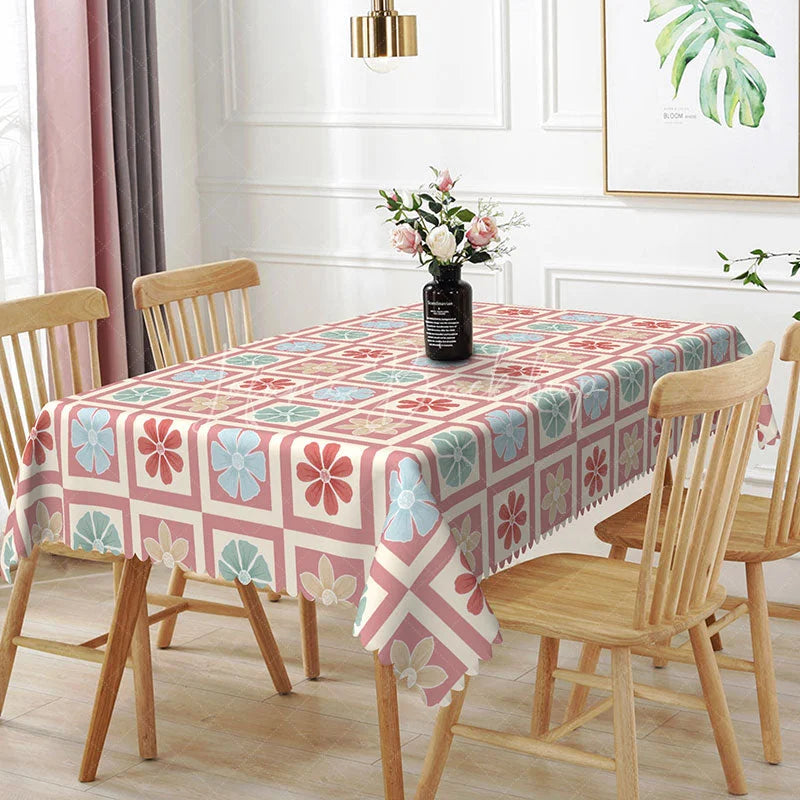 Lofaris Pastel Geometric Floral Rectangle Tablecloth Soft Flower Square Table Cover Boho Chic Dining Decor