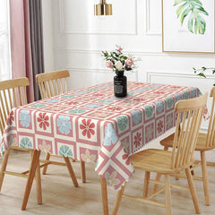 Lofaris Pastel Geometric Floral Rectangle Tablecloth Soft Flower Square Table Cover Boho Chic Dining Decor