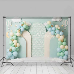 Lofaris Pastel Hot Air Balloon Photography Backdrop Mint Green Clouds Party Banner