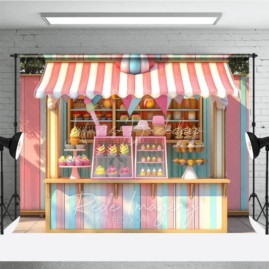 Lofaris Pastel Ice Cream Stand Cake Smash Backdrop Sweet Cupcakes and Candy Shop Photography Studio Background