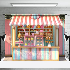 Lofaris Pastel Ice Cream Stand Cake Smash Backdrop Sweet Cupcakes and Candy Shop Photography Studio Background