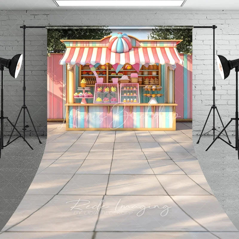 Lofaris Pastel Ice Cream Stand Cake Smash Backdrop Sweet Cupcakes and Candy Shop Sweep Portrait Studio Background