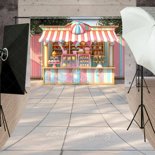 Lofaris Pastel Ice Cream Stand Cake Smash Backdrop Sweet Cupcakes and Candy Shop Sweep Portrait Studio Background